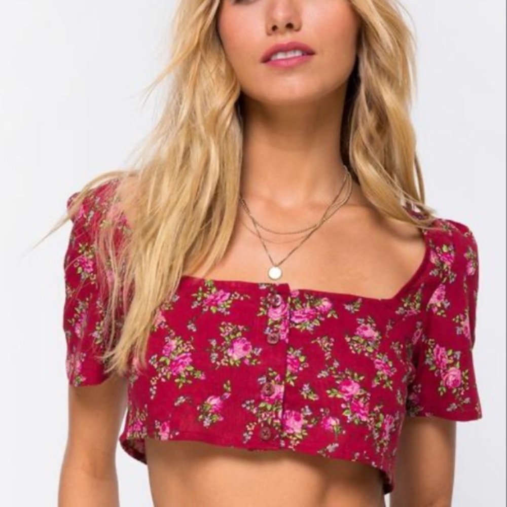 Motel rocks red floral crop top.